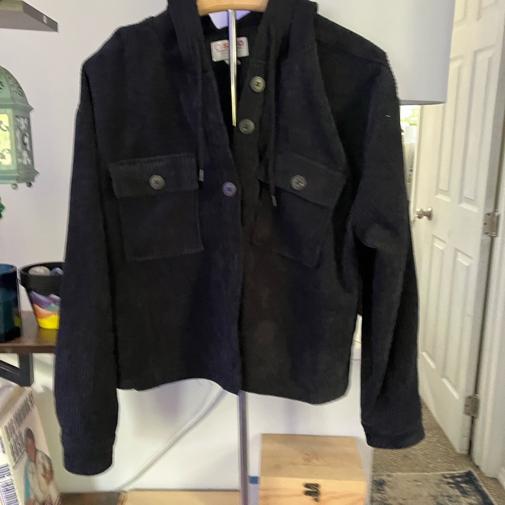 Black Corduroy Button-Up Jacket